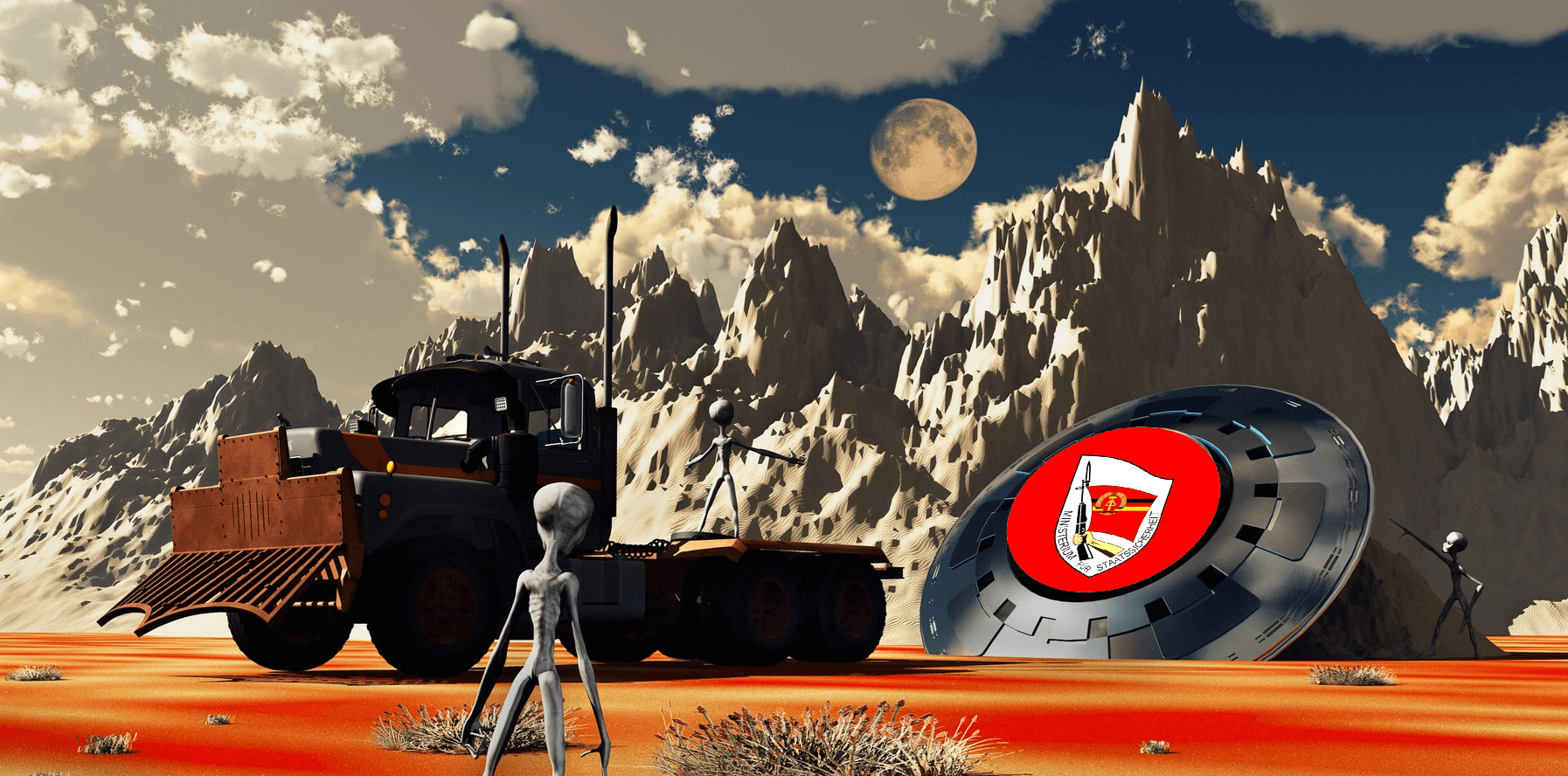 Dutý Měsíc made by UFO, co zezadu bouralo. Placatá země servíruje epizodu zajatou konspiračním koktejlem z šílenství a Stasi